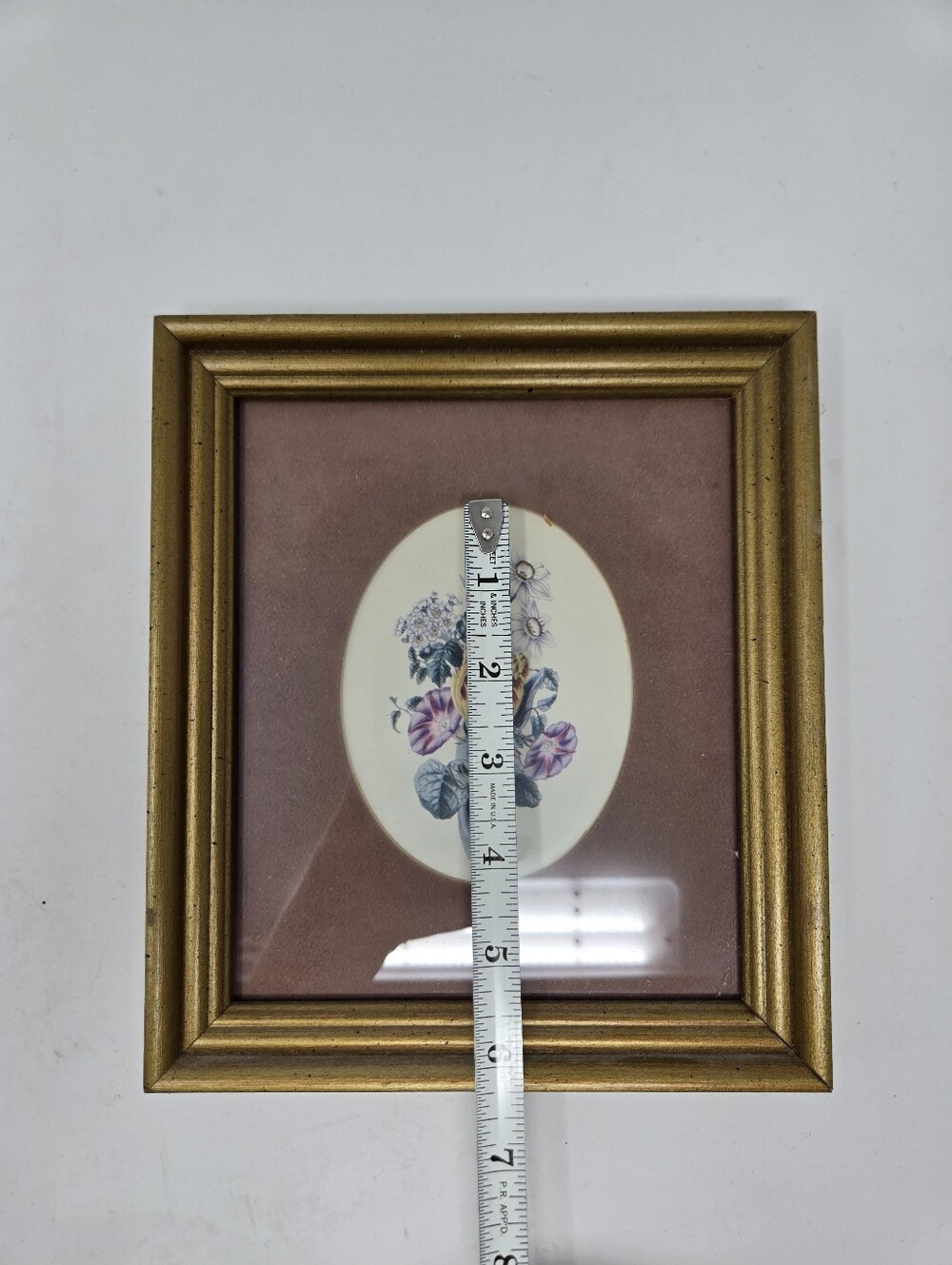 Cute Small Brown Matte Flower Framed Photograph 8 Inches Oval Cute Retro Vintage - Picture 7 of 8